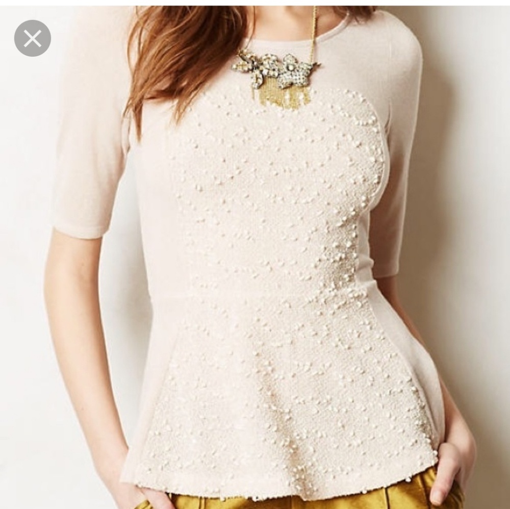 Anthropologie Shimmered Boucle Peplum Sweater pink